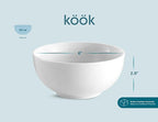 KooK Soup Bowls, Cereal Bowl, Ceramic, Bowls for Kitchen, Microwave, Dishwasher and Freezer Safe, Porcelain Dishes for Pasta, Salad, Oatmeal, Deep Interior, 20 oz, Set of 6, (White)