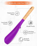 Cooking Spoon for Nonstick Cookwares, Great for Cooking and Serving Sturdy BPA-Free Matte Silicone, Wood Handle Spoon for Mixing, Scoop, and Scrape (BERRY)