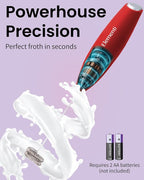 Elementi Milk Frother Handheld Double Whisk - Coffee Frother Electric Stirrer - Matcha Whisk & Drink Mixer Handheld - Hand Held Mixer Wand (Red)