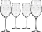 Rolf Glass School of Fish White Wine Glass | 12 ounce Stemmed Set of 4 | Lead-Free Glass | Diamond Wheel Engraved in America