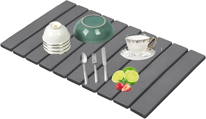 Stone Drying Mat for Kitchen Counter, Collapsible Dish Drying Mat, Fast Drying Diatomaceous Earth Dish Drying Mats, Water Absorbent Diatomite Kitchen Mat