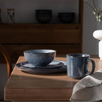 famiware Moonlight Coffee Mug Set of 4, 13oz Mug Set with Linen Finish, Coffee Cup Set with Handle for Latte, Cappuccino, Tea, Hot Cocoa, Microwave and Dishwasher Safe, Dark Blue