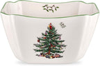 Spode Christmas Tree 10-Inch Square Serving Bowl - Durable Porcelain Bowl for Appetizers & Holiday Dishes - Iconic Christmas Design with Green Trim - Microwave & Dishwasher Safe for Festive Gatherings