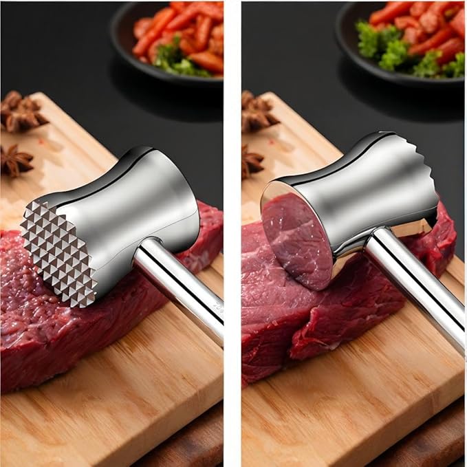 304 Stainless Steel Meat Tenderizer Mallet - Dual-Sided Meat Pounder Hammer for Tenderizing and Flattening Meat - Kitchen Essentials Meat Beater Tool with Comfort Grip Handle