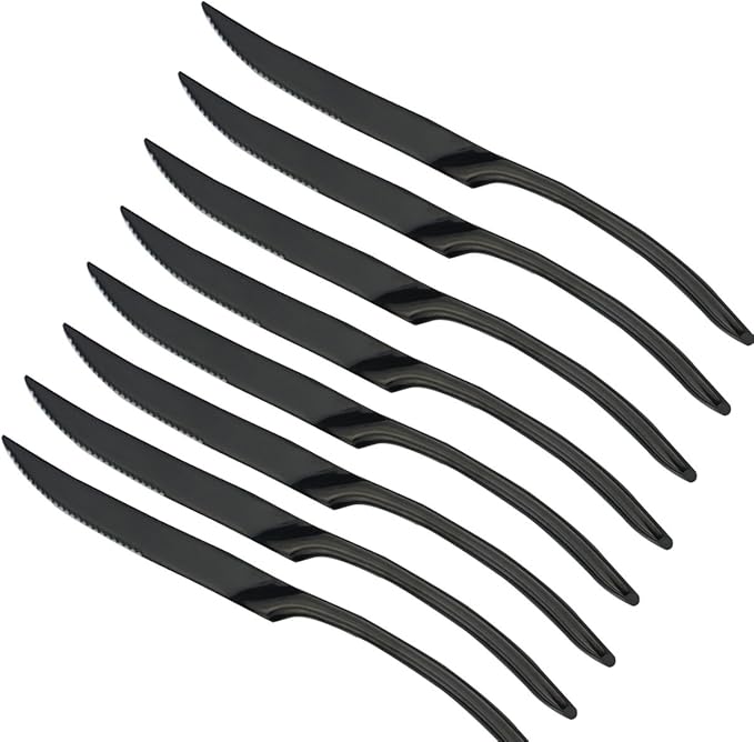 JASHII 18/10 Stainless Steel 8 Piece Mirror Polished Black Steak Knife Black Utensil Set