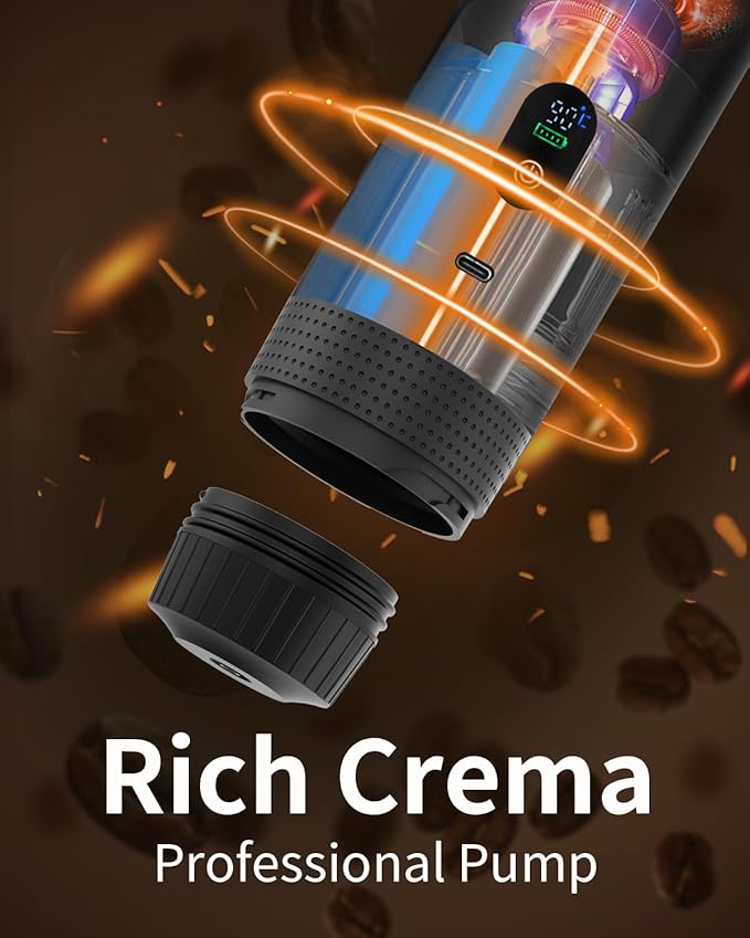 Portable Electric Espresso Machine, Travel Coffee Maker Brewer Compatible with Ground Coffee & NS Capsules (Black with LCD Screen)