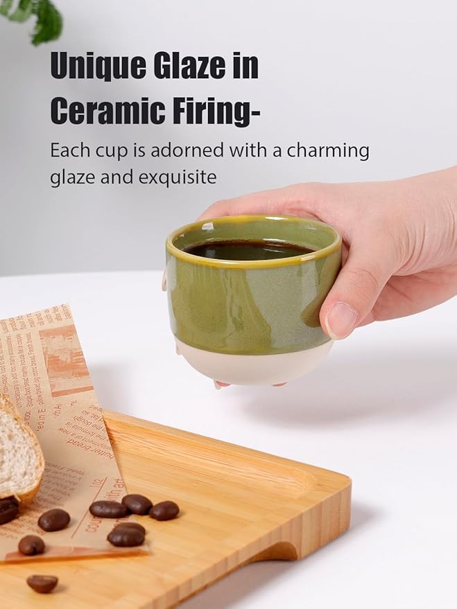 INGOFIN Ceramic Espresso Cup Set of 4-4.2 oz Espresso Cup for Coffee and Tea, Modern Porcelain Glazed Demitasse Cups, Microwave Dishwasher Safe Mugs, Suit for Espresso Machine, Green