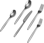 JazzUpCo Ava Flatware Flatware non toxic 18/10 stainless steel dishwasher safe (Matte Silver, 16 Person Set (80 Pieces))