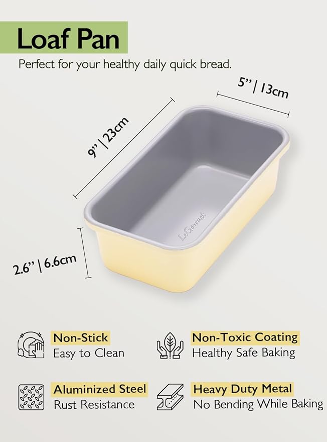 LeGourmet Nonstick Bread Loaf Pan 9 X 5 Inch, Ceramic Coating, Non-Toxic, Rust Resistant Aluminized Steel, Perfect 1 lb Baking Dish for Meatloaf, Pound Cake & Brownie (Butter)
