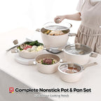 Large Size Aluminum Stock Pot with 7-Layered Ceramic Coating, Non-Stick Surface, Bakelite Stay-Cool Handles,Tempered Glass, Family Meal, Deep Design, 9.95Liter / 10.51Quarts