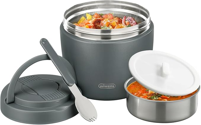 Thermo Food Jar for Hot Food Adults 32OZ Soup Thermo Lunch Containers Wide Mouth Vacuum Insulated Stainless Steel Leakproof Bento Box with Spoon (Grey)