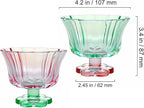 Ice Cream Bowls Drinking Glass Cups Set of 2 (Pink & Green), Flower Petal Style Glasses, 8.5oz, Suitable for Ice cream, Cocktails, Dessert & More.