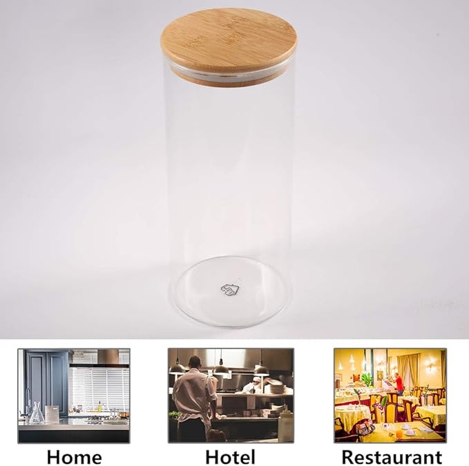 Glass Coffee Bean Container, 52.36 FL OZ (1550 ML), [Thickened Version] 77L Glass Food Storage Jar with Airtight Seal Bamboo Lid - Clear Food Storage Canister for Serving Tea, Coffee, Spice and More