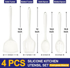 P&P CHEF Kitchen Utensil Set, 4 Pieces Non-stick Silicone Cooking Utensils, Heat-resistant Slotted Solid Spoon Turner for Frying, Mixing, Serving, Non-toxic & Easy to Clean, White
