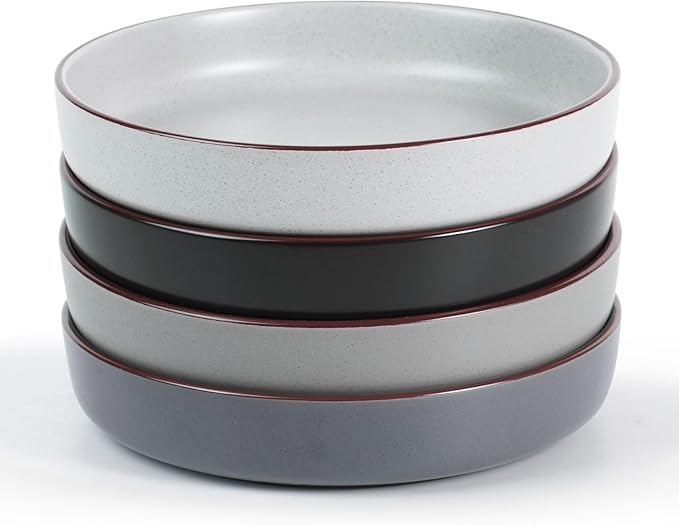 famiware Mercury Pasta Bowls Set of 4, 33 oz Large Salad Bowls, Ceramic Pasta Plates Bowls, Serving Bowls for Kitchen, Microwave & Dishwasher Safe, Multi-color