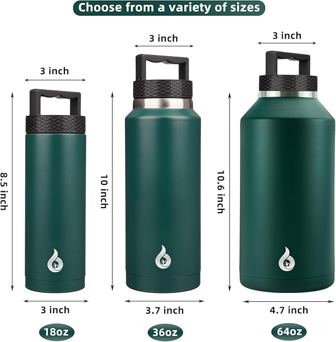 BJPKPK Insulated Water Bottles, Dishwasher Safe 18 oz Water Bottle with Handle, Leakproof BPA Free Water Jug, Stainless Steel Thermos for Sports, Army Green
