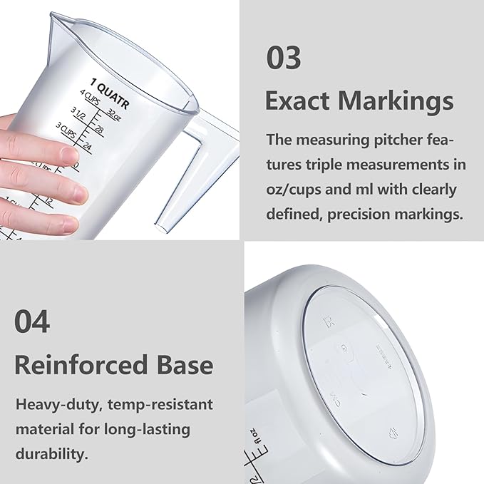 Food-Grade Plastic Measuring Pitcher – 160 Ounce & 20 Cups Measuring Cups with Handle for Liquid, Motor Oil, Pool & Lawn Chemicals, Dilution, Soap Mixing, Brewing, Commercial & Kitchen Use(5000ml)