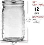 Bedoo Mason Jars 32 oz, 12 Pack Quart Mason Jars With Wide Mouth Lids, Glass Jars for Canning, Food Storage, Meal Prep, Overnight Oats, Fermenting, Pickling, DIY Projects