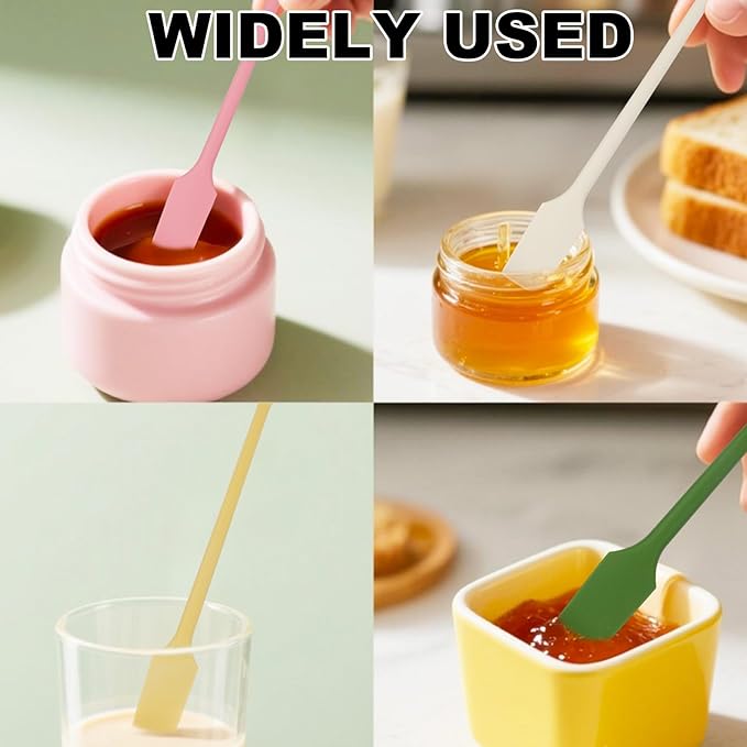 4pcs Mini Silicone Spatulas Set, Dual Sided Multifunctional Small Kitchen Scraper Long Spoon Reusable Stirrer for Jam Cake Cream Butter Icing Lotion (4 Colors)