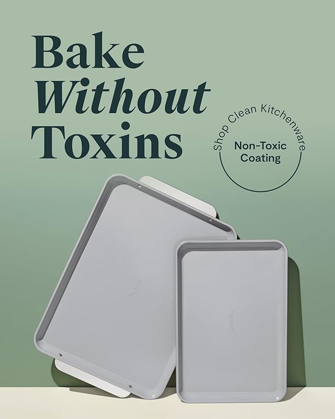Caraway Non-Stick Ceramic Baking Sheet Duo - Naturally Slick Ceramic Coating - Non-Toxic, PTFE & PFOA Free - 18 x 13" Large & 15 x 10" Medium - Perracotta