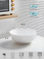 Kanwone Large Serving Bowls - 9.5 inch, 90oz Ceramic Salad Bowls, Fruit Bowls, Pasta, Soup Bowls, Set of 2, Serving Bowls for Entertaining, Microwave and Dishwasher Safe, White