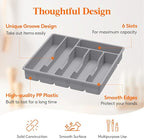 Lifewit Silverware Drawer Organizer Tray, Plastic Cutlery Storage for Kitchen Drawer, Flatware and Utensil Holder Divider for Spoons Forks Knives Tableware, 6 Compartment, Gray
