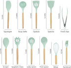 Cooking Utensils Set - 19 Piece Set with 11 Spatulas, 6 Sharp Knives, Silicone Utensils & Cutting Board (Green)