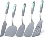 To encounter 5 Pieces Silicone Spatula Set, Non-Stick Silicone Turner Spatulas, Heat Resistance Cooking Utensils, Flip Turner for Fish, Egg, Pancake, Light Grey