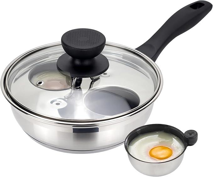 MARSKITOP Egg Poacher Pan Nonstick 2 Eggs, Poached Egg Cooker Stainless Steel Egg Poaching Pan, Poached Egg Pan PFOA Free, Poached Egg Maker