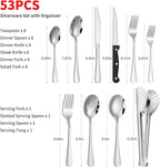 53PCS Silverware Set for 8 with Flatware Drawer Organizer, Stainless Steel Cutlery Set with Steak Knives, Include Spoons and Forks Set & Serving Utensils, Mirror Polished, Silver