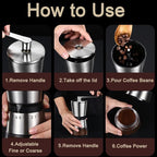 Precision Manual Coffee Grinder Large Capacity for Home Use, 8 Adjustable Coarseness Setting, Ceramic Burr Hand Held Stainless Steel Espresso Bean Mill for Travel Camping, Easy to Clean