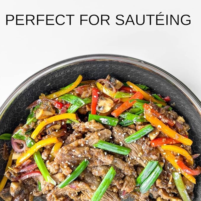 Cooksy 12 Inch Honeycomb Ceramic Surface Hybrid Stainless Steel Frying Pan with Lid New Version