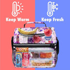 Opux Lunch Box For Women - Large Dual Compartment Insulated Lunch Bag, 10x7.5x10 Inches, Floral Purple