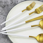 Gugrida 20-Piece 18/10 Stainless Steel Flatware Silverware, Luxury Dinnerware Set Travel Cutlery Tableware Include Knife Fork Spoon Service for 4, Dishwasher Safe (White Handle Matte Gold)