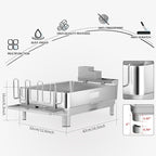 Dish Drying Rack, 304 Stainless Steel Dish Racks for Kitchen Counter, Dish Drainers with Automatic Drainage, Utensil Holder & Cups Holder, Space Saving Kitchen Organizer, Gray