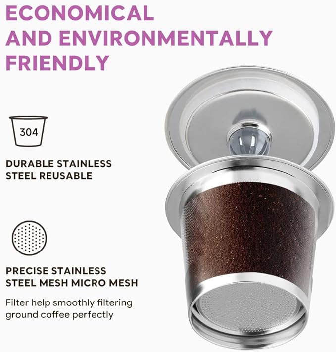 2 Pack Stianless Steel Reusable K Cup Coffee Pods Compatible for K eurig 1.0 & 2.0 Coffee Maker Refillable K-eurig Coffee Filter with A Stainless Steel Spoon