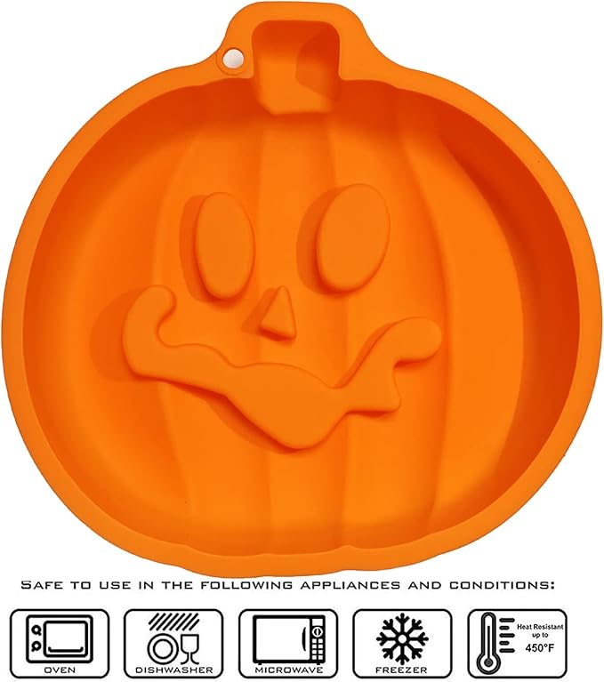 JETKONG 8-Inch Pumpkin Cake Pan Silicone Pumpkin Cake Mold 3D Pumpkin Shaped Baking Cake Tin (Orange)