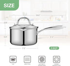 Tri-Ply Stainless Steel Sauce Pan with Steamer Basket & Strainer Glass Lid–Multi-Function Pot 2.5 QT- Modern Sleek Design–Safe,Chemical-Free& Stylish Cookware–Upgrade Your Kitchen with Healthy Cooking