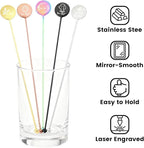 6.89inch Custom Drink Stirrers, Metal Stir Sticks 3 Count Personalized Beverage Stirrers, Stainless Steel Swizzle Sticks for Wedding Cocktail (Black)