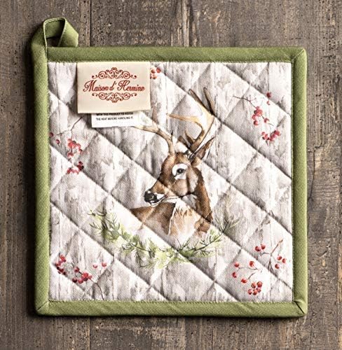 Maison d' Hermine Pot Holders 100% Cotton Heat Resistant Potholders 8" x 8" Hot Pads with Loop BBQ, Cooking, Baking, Grilling, Kitchen, Handling Hot Pans (Pack of 1, Mountain Life)