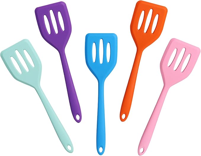 5 Pcs Small Silicone Spatula, Mini Slotted Turner, Small Serving Spatulas for Egg, Steak, Pancake