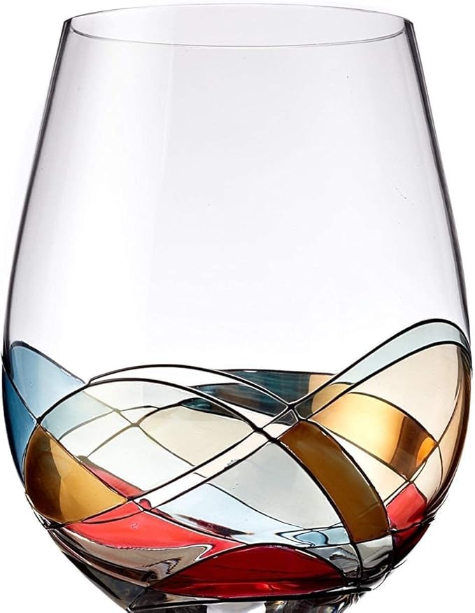 Stemless Wine Glasses Gift Set - Two | Hand Painted Large Premium Red and White glasses | Lead-Free Crystal | Essential Wine Gift | 18 oz - Wine Lover Birthday Gift Box Mom Wife Siste - Bezrat