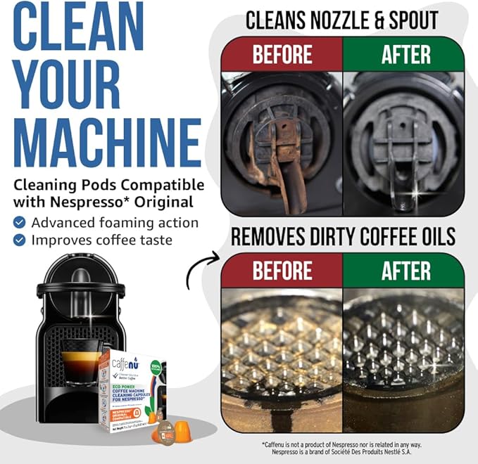 Nespresso Compatible Cleaning Pods. 5 Cleaner Capsules. Improved Coffee Flavor. For Nespresso Originaline, Use with Descaling Kit.