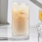 Ribbed Highball Glasses 16 oz - Set of 4 Vertical Drinking Glassware - Fits For Home Bars, Offices, or Restaurants - Water Glass Cups Dishwasher Safe