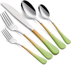 Colorful Silverware Set 20 Piece 18/0 Stainless Steel Flatware Green and Orange Handle Cutlery Set Service for 4 Fork Knife Spoon Set Mirror Finish Dishwasher Safe