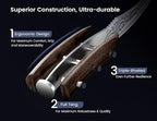 Steak Knives Set of 6 with Drawer Organizer, 4.8 Inch High Carbon Japanese Style Non Serrated Meat Knife with Wood Handle, Damascus Pattern Full Tang Design, Razor Sharp Dinner Knives