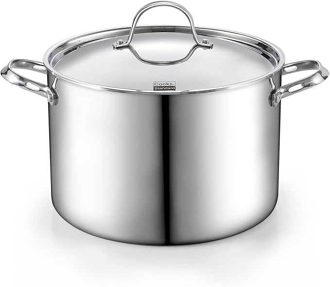 Cooks Standard Multi-Ply Clad Stainless Steel Stockpot, 12-Quart Pasta Cooking Canning Pot with Lid, Deep Stockpot Large Soup Pot Induction Cookware, Silver