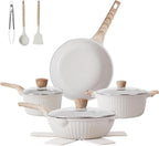 Pots and Pans Set Non Stick, 13Pcs Kitchen Cookware Sets, Granite Stone Induction Cookware Non Stick Cooking Set w/Frying Pans, Saucepans, Sauté Pan (PFOA Free), Cream White