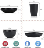 Wheat straw dinnerware sets of 16-10 inches plates,26oz bowls,2oz dipping bowls,12ozcups - Unbreakable plates and bowls sets microwave safe and dishwasher safe,service for 4. Black
