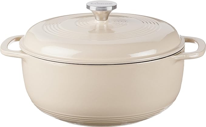 Lodge 6 Quart Enameled Cast Iron Dutch Oven with Lid – Dual Handles – Oven Safe up to 500° F or on Stovetop - Use to Marinate, Cook, Bake, Refrigerate and Serve – Sandalwood